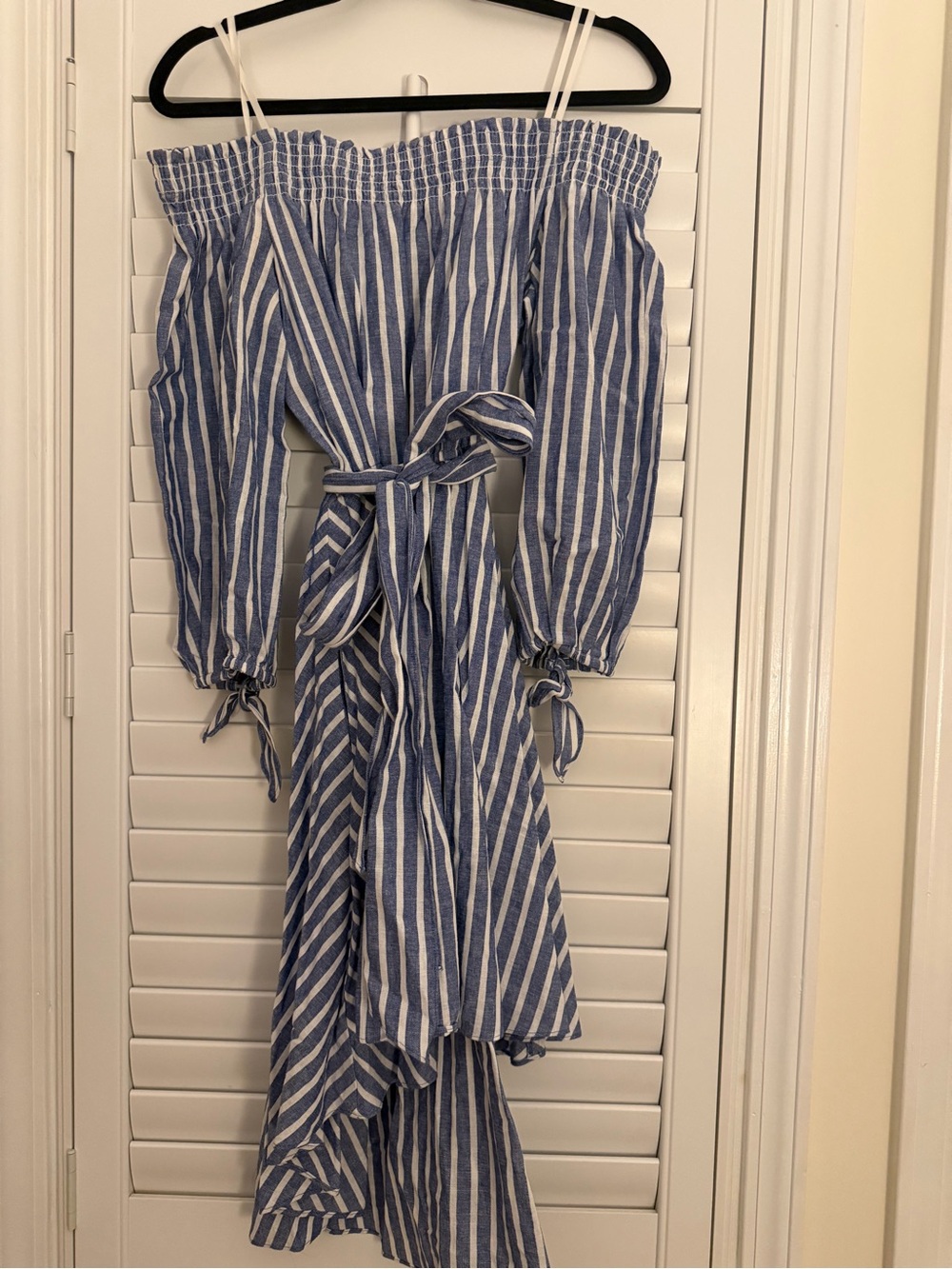 Eliza J Blue and White One-Shoulder Striped Midi Dress